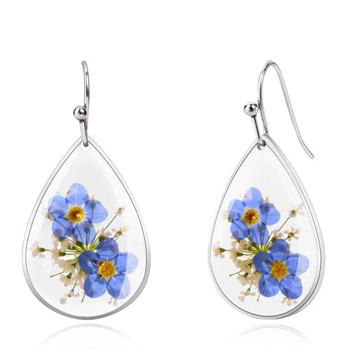 Aliyoham Silver Blue Flower Earrings for Women, Boho Teardrop Dangle Earrings with Floral Accents | Amazon (US)