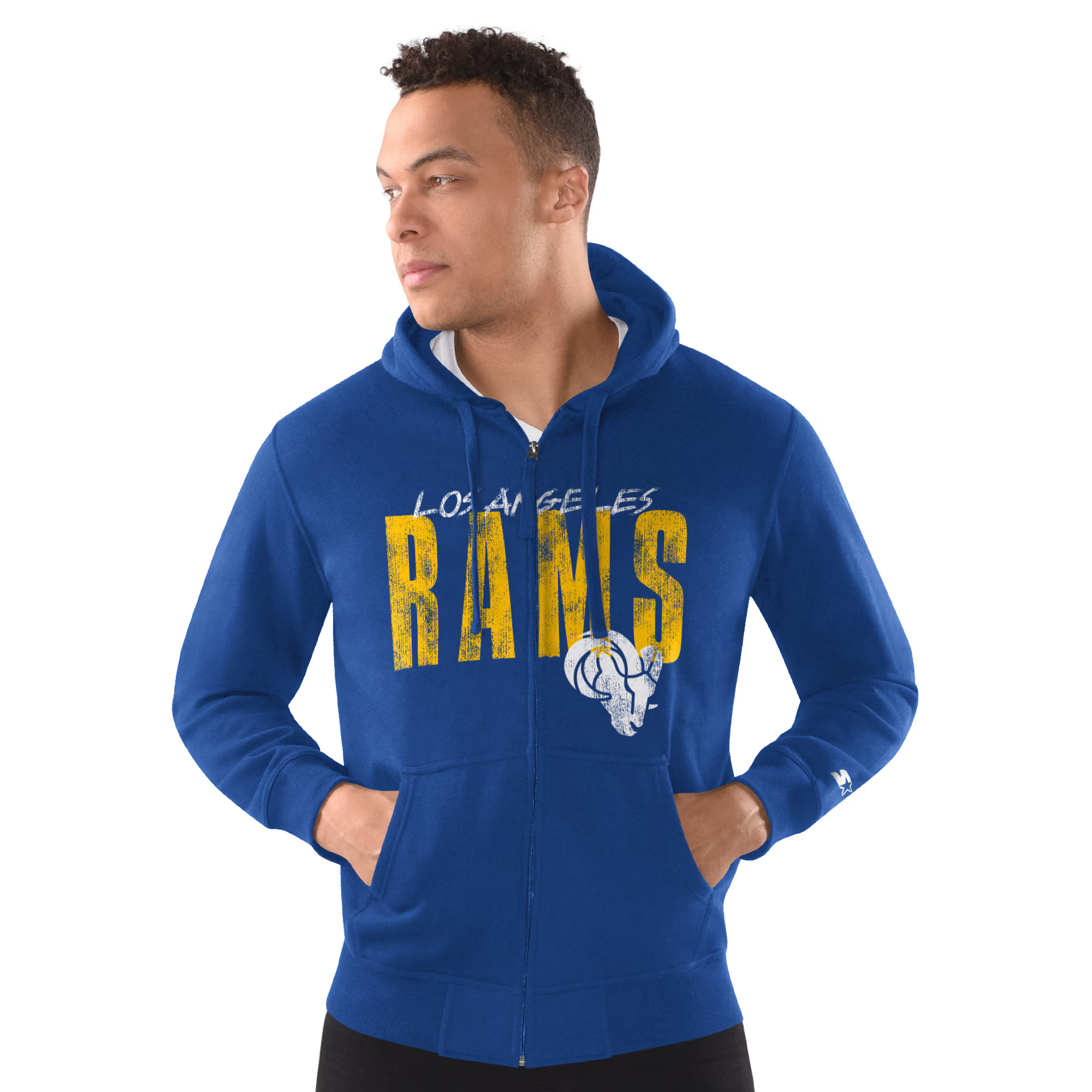Los Angeles Rams Starter Distressed Classic Full-Zip Hoodie - Royal | Fanatics
