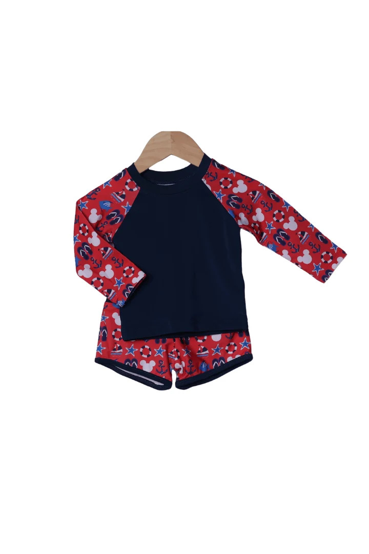 Sail Away Cruise Mouse Rashguard and Swim Trunks 2Pc Set | The Smocked Flamingo