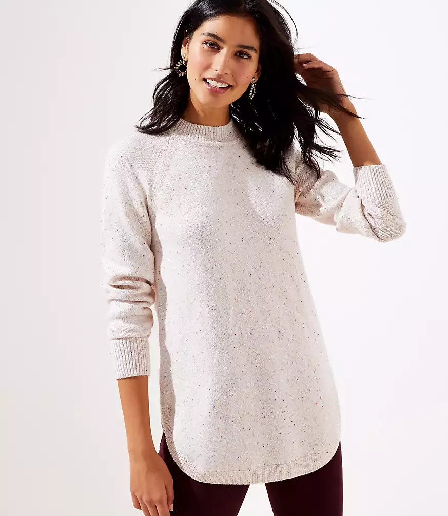 Flecked Mock Neck Tunic Sweater | LOFT