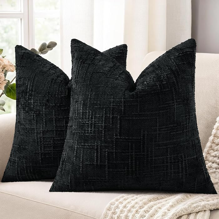 decorUhome Textured Chenille Throw Pillow Covers 20x20 Set of 2 Black | Amazon (US)