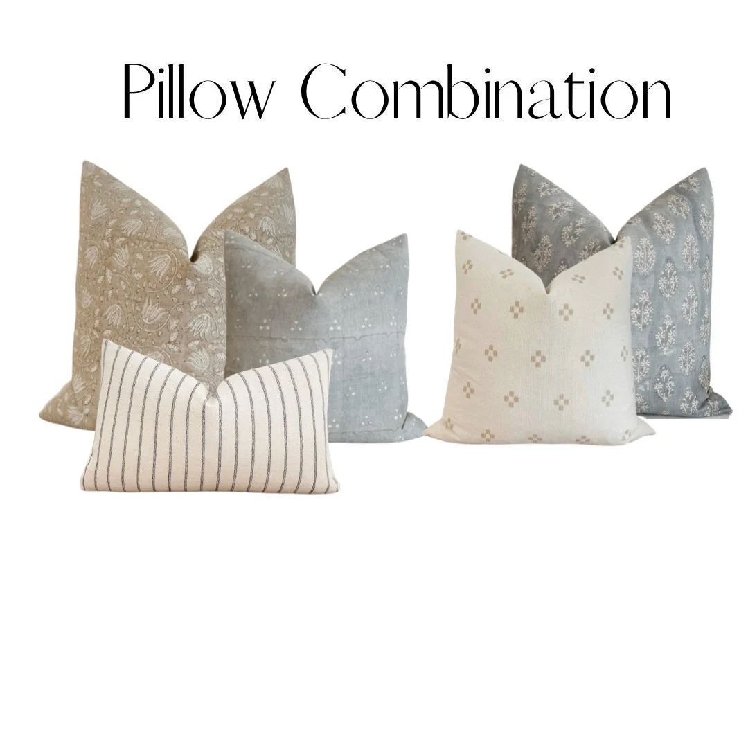 Waverly Pillow Combo| Designer Pillow Covers| Sofa Pillow Combination | Neutral Home Decor| Decor... | Etsy (US)