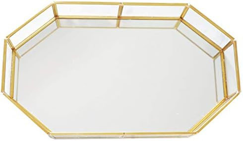 16.5'' inch Large Decorative Tray ,Vintage Glass Jewelry Tray with Mirrored Bottom Vanity Organiz... | Amazon (US)