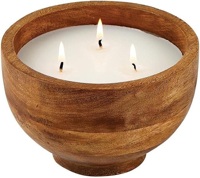 47th & Main Handmade Mango Wood Footed Bowl Unscented Wax Candle, Small, Natural | Amazon (US)