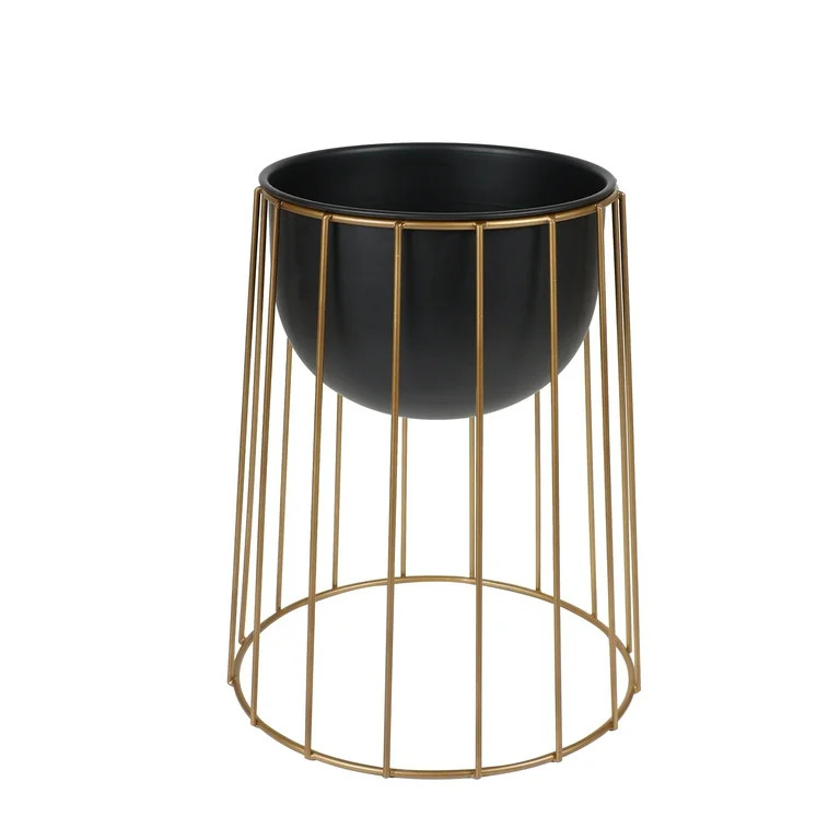 Mainstays Axel 13.5" x 13.5" x 16.25" Round Black and Gold Metal Planter | Walmart (US)
