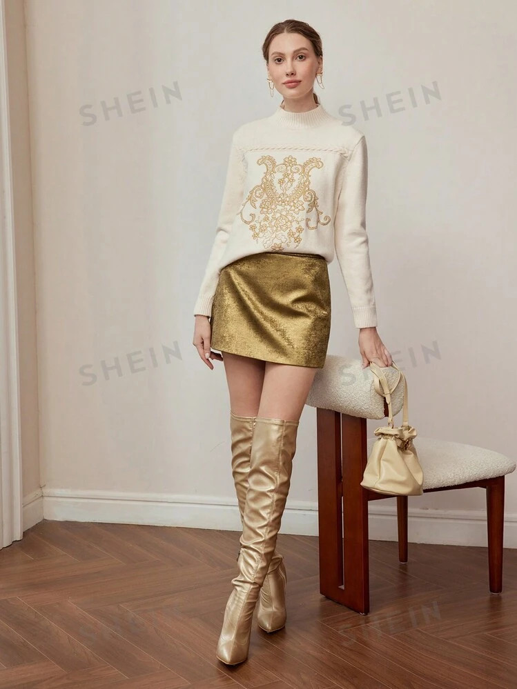 MOTF PREMIUM METALLIC ZIP BACK SKIRT | SHEIN USA | SHEIN