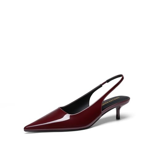 DREAM PAIRS Women's Kitten Heels Slingback Low Closed Toe Comfortable Pumps Pointed Toe Wedding Party Elegant Dress Shoes,Size 9,Burgundy,SDPU25093W | Amazon (US)
