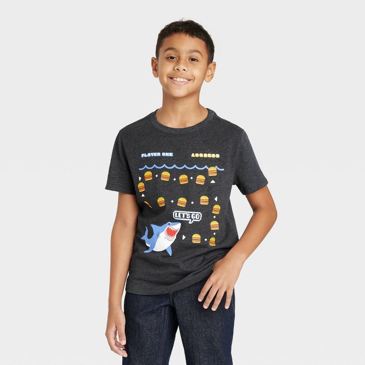 Boys' Short Sleeve Pac-Man Shark Graphic T-Shirt - Cat & Jack™ Black | Target