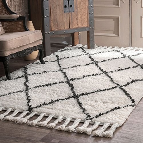 nuLOOM SPRE14A-508 Natural Hand Knotted Fez Shag Area Rug, 5' x 8', Natural | Amazon (US)