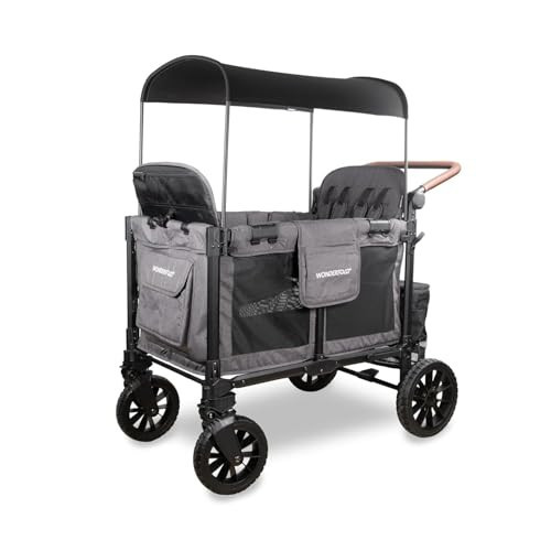 WONDERFOLD W4 Luxe Pro Stroller Wagon (4 Seater) - Collapsible Wagon Stroller with Seats Featuring 5-Point Safety Harnesses and Adjustable Sun Canopy, Charcoal Gray | Amazon (US)