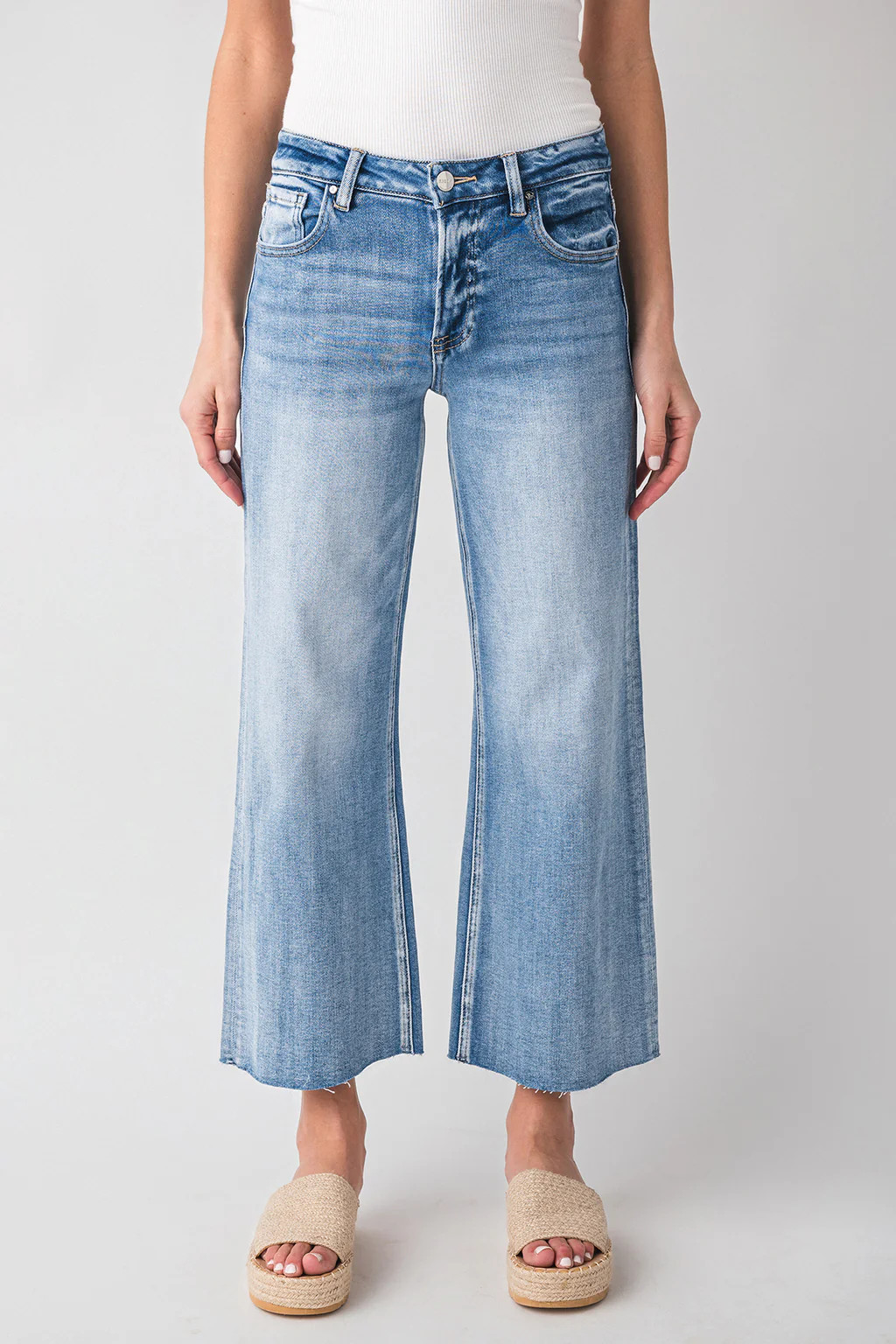Risen Jenny High Rise Raw Hem Crop Wide Leg Jeans | Social Threads