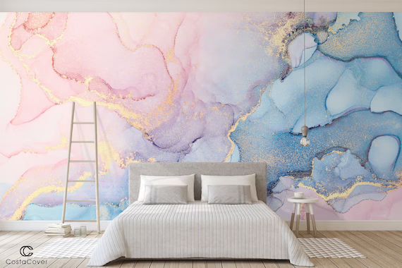 Watercolor Self Adhesive Wallpaper - Abstract Peel and Stick Mural Decor - Bathroom Nursery Pink ... | Etsy (US)