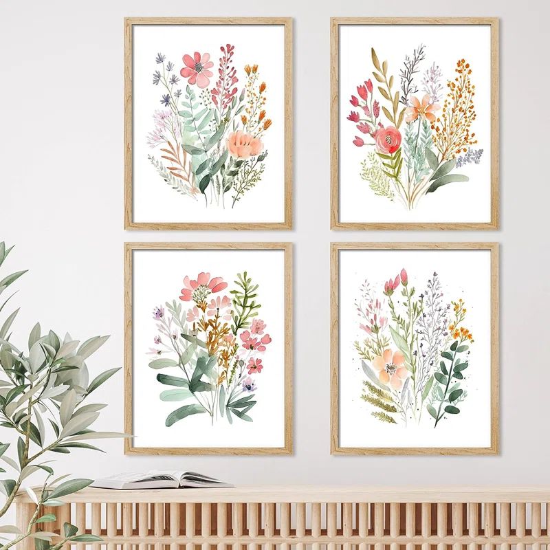 IDEA4WALL Framed Colorful Wildflower Forest Bouquet Wall Art, Set Of 4 Nature Wilderness Wall Dec... | Wayfair North America