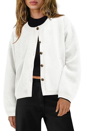 Yanekop Womens Sherpa Jacket Button Down Fleece Winter Coat Fuzzy Jackets Chunky Cardigan Sweaters Open Knit Sweater(White,L) | Amazon (US)
