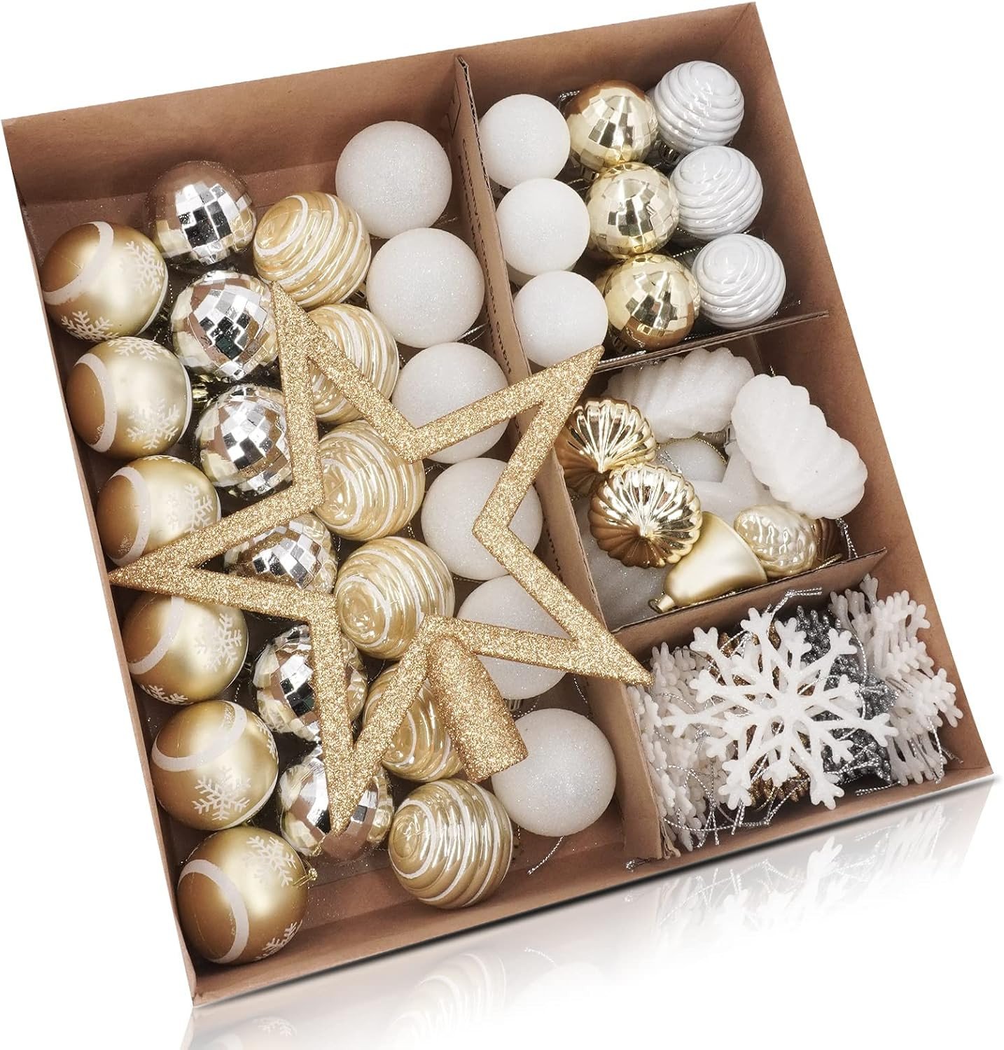 Amazon.com: SUMELAY 107 Pcs Christmas Balls Ornaments Set,Gold and White Christmas Tree Decoratio... | Amazon (US)
