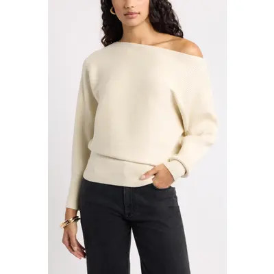 Open Edit Softluxe Off the Shoulder Sweater in Brown Seal at Nordstrom, Size Large | Nordstrom