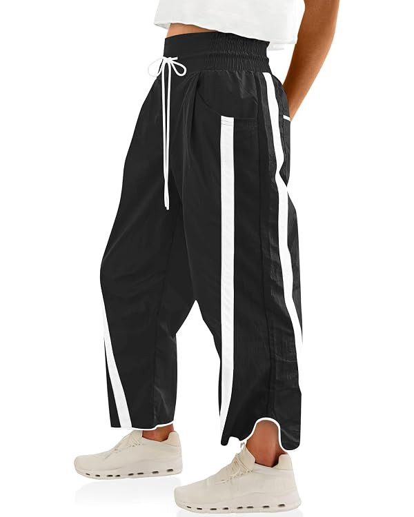 LOMON Womens Baggy Wide Leg Pants 2026 Lightweight Drawstring Contrast Color Elastic Waisted Y2K ... | Amazon (US)