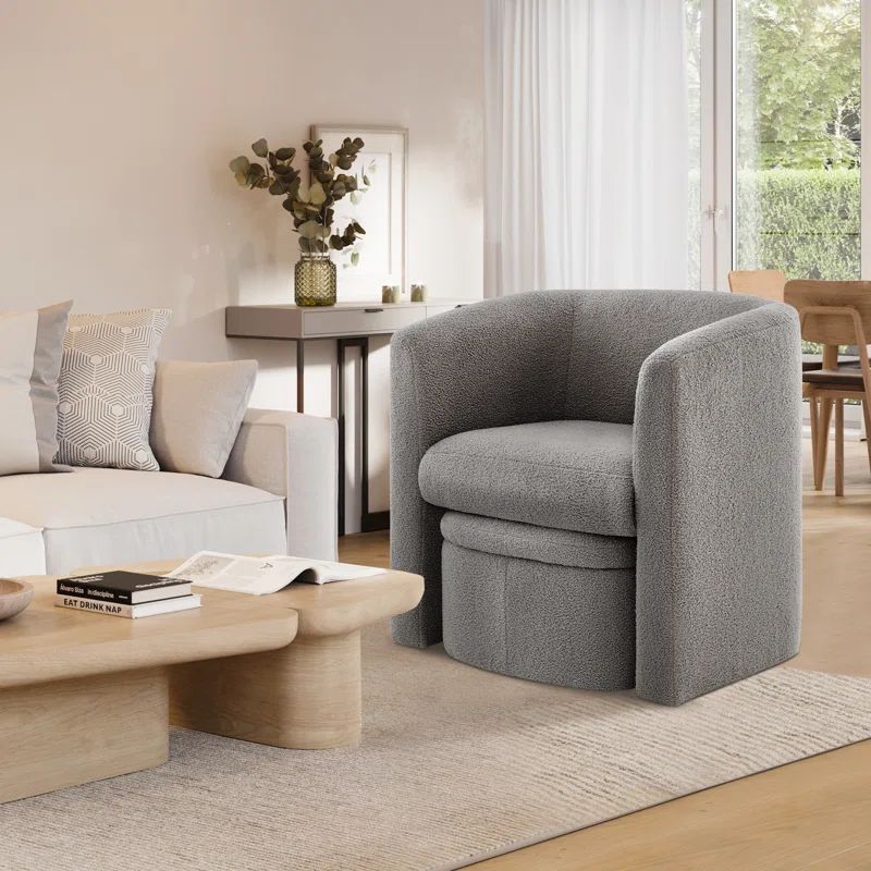 Braedin Upholstered Barrel Accent Chair With Storable Ottoman | Wayfair North America