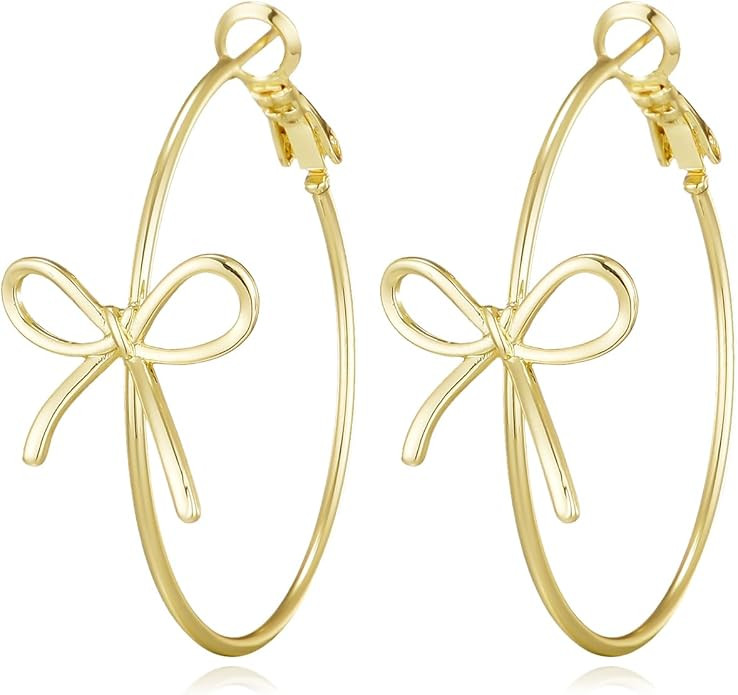 Bow Hoop Earrings for Women Gold/Silver Bow Statement Tassel Rhinestone Earrings Jewelry Gifts | Amazon (US)