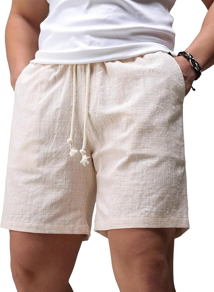 JOTOOK Mens Casual Chambray Shorts 7 Inch Elastic Waist Drawstring Shorts Lightweight Cotton Summ... | Amazon (US)