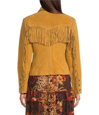Suede Leather Whipstitch Collar Fringe Jacket | Dillard's