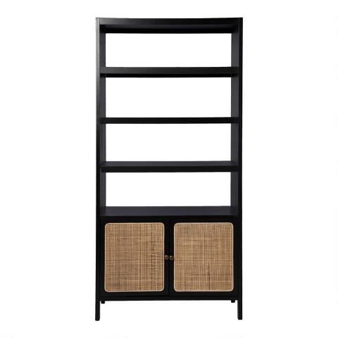 Marc Espresso Wood and Natural Rattan Bookshelf | World Market