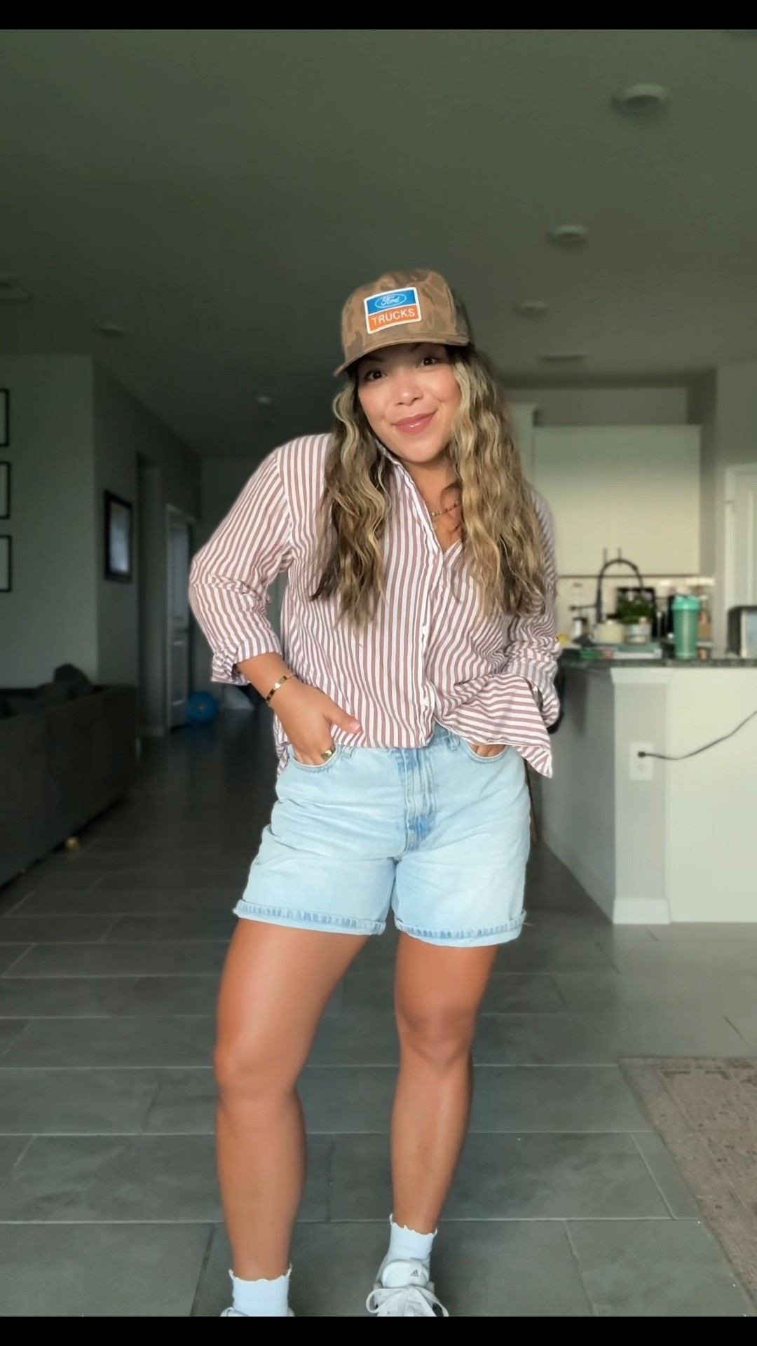 Mom shorts, boyfriend button down, husbands hat. 😜🤣 

Wearing a 26 in shorts!

#LTKSaleAlert #LTKSeasonal #LTKPetite