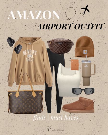 Amazon Airport Outfit | Travel Outfit for Fall. 

Airport aesthetic|Neutral Fall outfit|graphic hoodie| hoodie outfit| leggings outfit |LV Neverfull tote bag|Ugg Ultra Mini boots| ugg dupes| ugg boot dupes| Carhartt beanie| Stanley cup| Stanley tumbler |cropped tank|designer belt bag| look for less| lv dupe belt bag| Bose airpods| black leggings outfit

#LTKFind #LTKover40 #LTKtravel