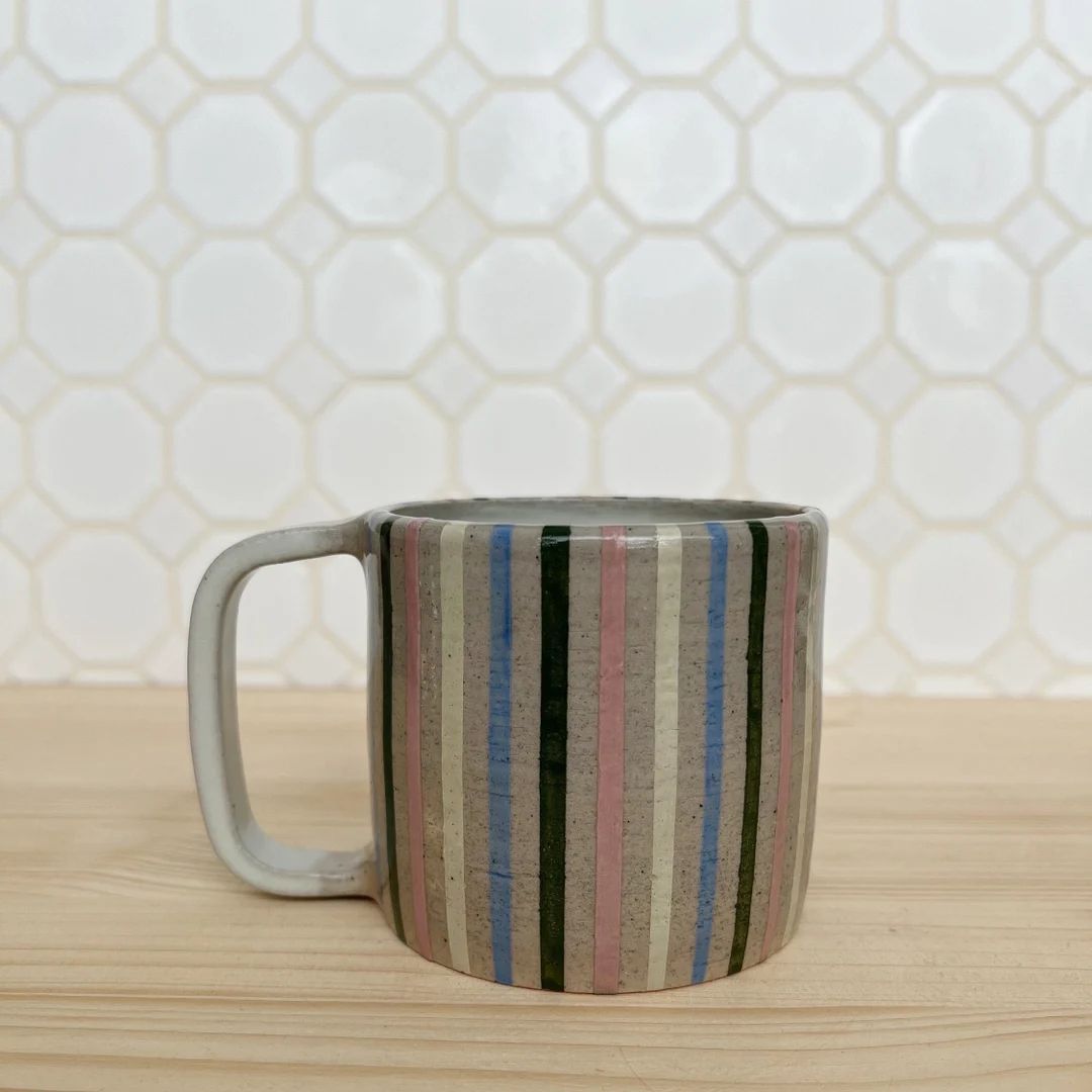 16 Oz Striped Ceramic Mug, Multi-colored, Handmade - Etsy | Etsy (US)