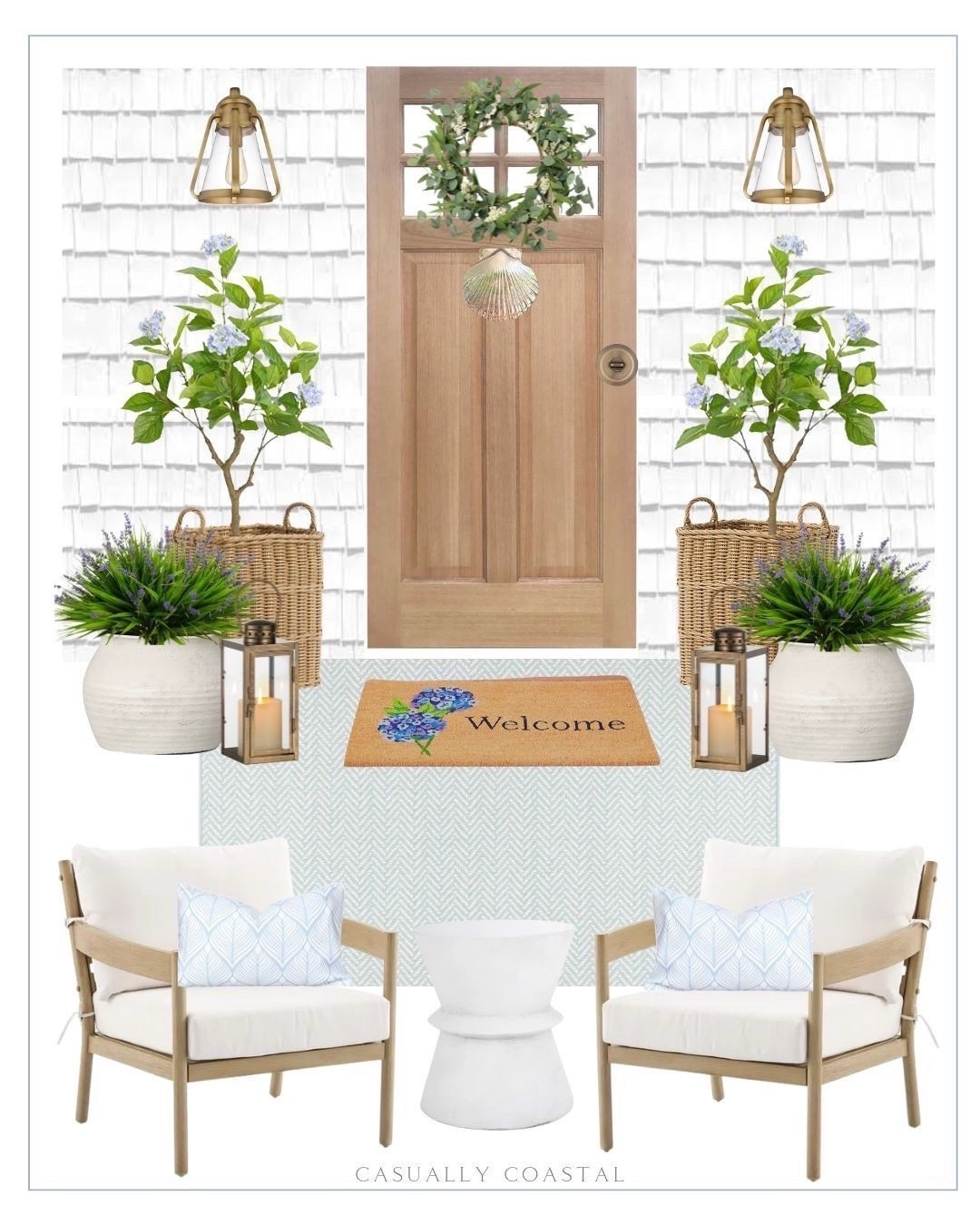 Spring Porch Design! 
-
Spring home decor, coastal home decor, coastal style, coastal porch, front porch decor, coastal doormat, coastal outdoor chairs, spring doormat, amazon doormat, coastal faux plants, coastal lighting, outdoor wall sconces, outdoor wall lights, coastal faux tree, Amazon home decor, coastal side table, outdoor side table, white outdoor table, woven basket planter, potted decorative hydrangea tree, outdoor fake monkey grass, faux plants, neutral planter pot, target planters, bleached composite planter pot, vintage lanterns, Amazon lanterns, hydrangea welcome doormat, front door wreath, Amazon wreath, spring wreaths, washable area rug, blue rug, Amazon rug, 3x5 accent rug, outdoor layering rug, coastal door knocker, scallop door knocker, outdoor lounge chair, Walmart lounge chair, porch chairs, patio chairs, round concrete outdoor side table, white side table, outdoor pillows, coastal pillows, wall sconce, amazon outdoor pillows

#LTKHome #LTKSeasonal