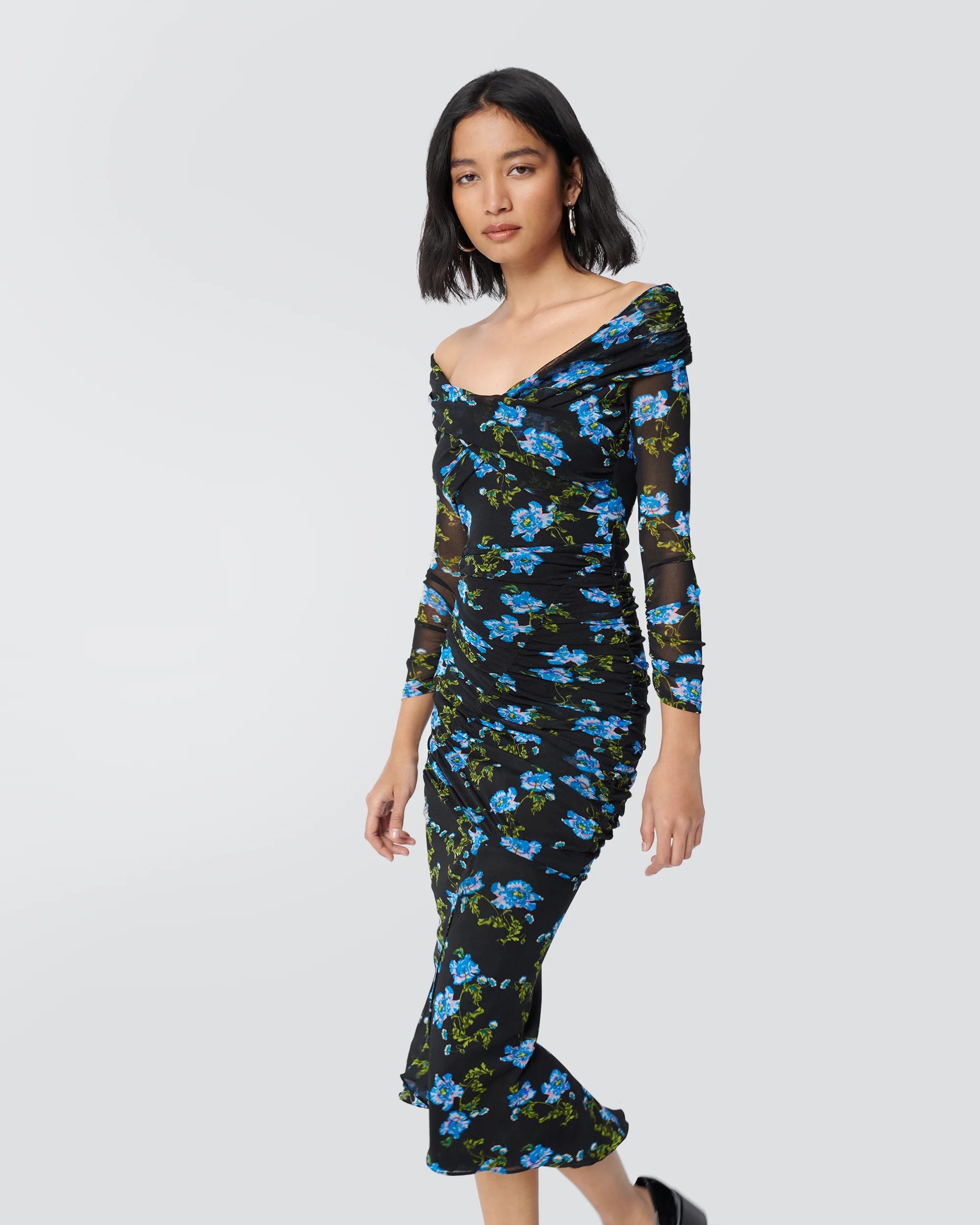 Ganesa Ruched Mesh Dress | Diane von Furstenberg US - Dynamic