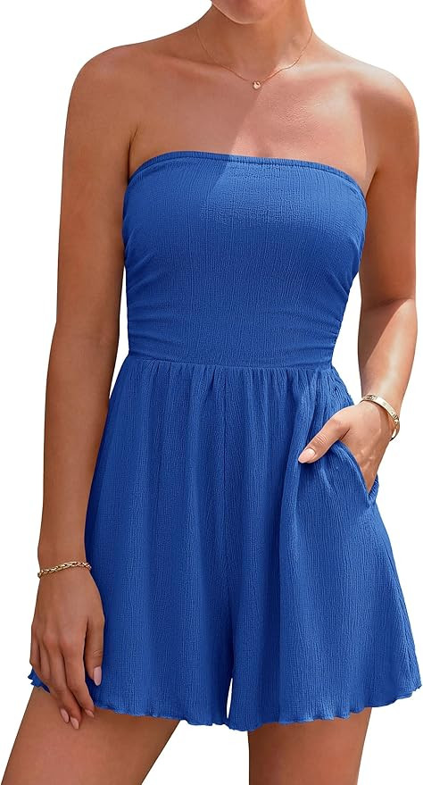 PRETTYGARDEN Summer Strapless Rompers for Women Dressy Casual One Piece Tube Top Shorts Jumpsuits... | Amazon (US)