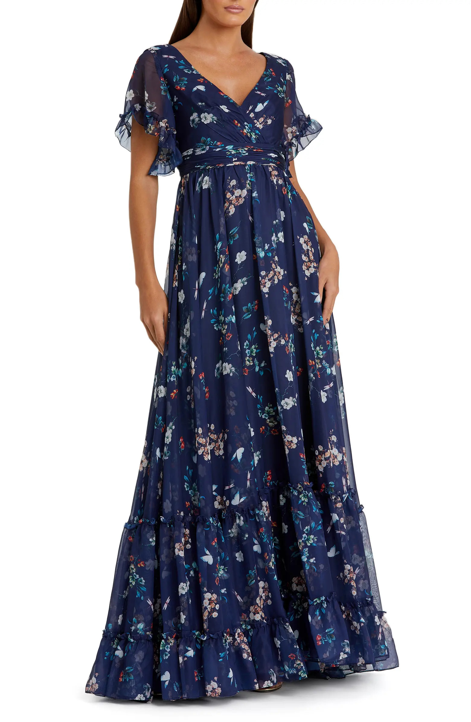Mac Duggal Flounce Sleeve Floral Maxi Dress | Nordstrom | Nordstrom