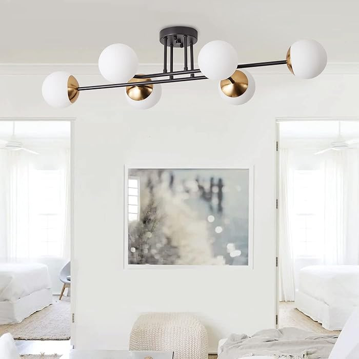 Aiwen Modern Sputnik Semi-Flush Mount Light Fixture 6-Light Black Gold Glass Ceiling Light Rustic... | Amazon (US)
