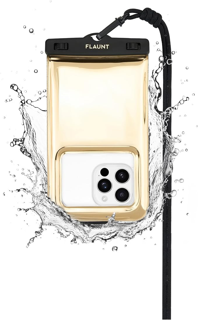 Flaunt Gold Metallic Waterproof Floating Phone Pouch with Crossbody Lanyard - Travel Beach Cruise... | Amazon (US)