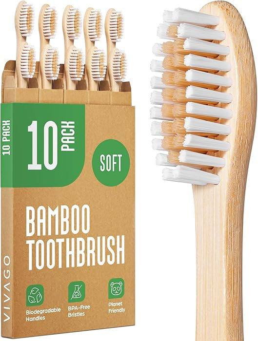 VIVAGO Bamboo Toothbrushes 10 Pack - BPA Free Soft Bristles Toothbrushes, Eco-Friendly, Natural W... | Amazon (US)