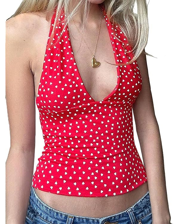 Xineicy Women's Halter Deep V Neck Crop Top Backless Tie Back Tank Top Slim Fit Sleeveless Going ... | Amazon (US)
