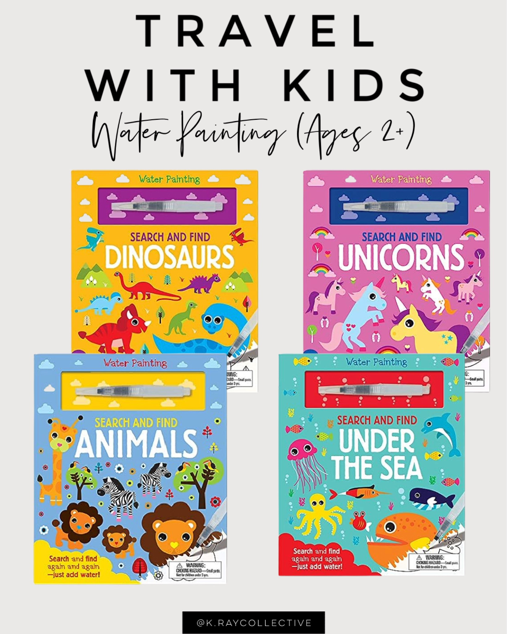 Are you looking for in-flight entertainment for your toddlers? That’s not messy. They will love water painting.  You simply fill the brush up with water let them paint and the pages magically change color. The best part is when the water dries they can paint them all over again.  

Toddler books | kids in flight entertainment | traveling with kids | traveling with toddlers | kids activities | kids activity books | back to school

#KidsBooks #TravelingWithKids #TravelingWithToddlers #ActivityBooks #FlyingWithKids

#LTKBacktoSchool #LTKkids #LTKtravel