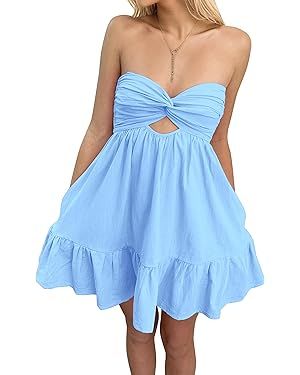 Meladyan Women’s Twist Knot Bandeau Tube Dress Solid Strapless Backless Mini Dresses Summer Hol... | Amazon (US)