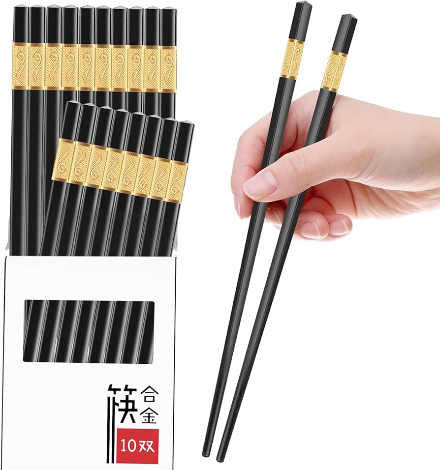 10 Pairs Reusable Chopsticks Dishwasher Safe,9.5 Inch Fiberglass Chopsticks Set, Japanese Chinese... | Amazon (US)