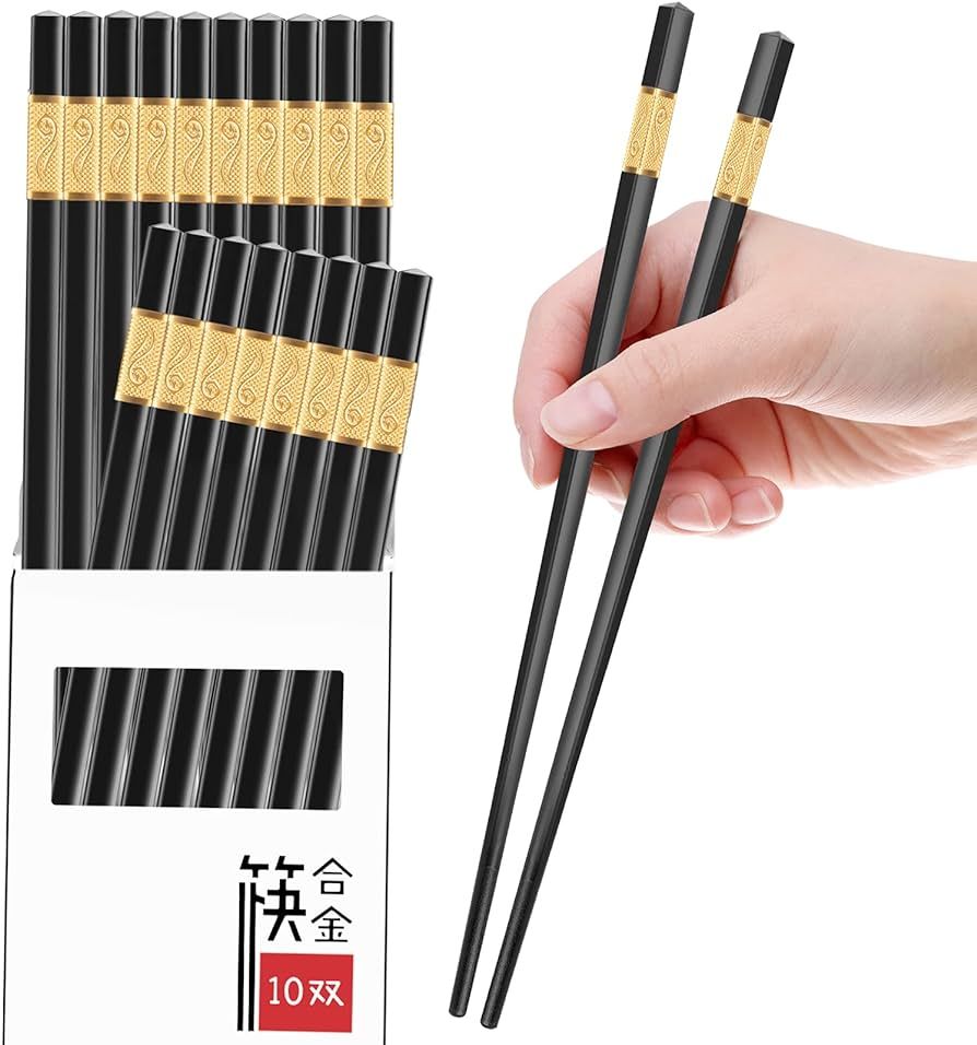 10 Pairs Reusable Chopsticks Dishwasher Safe,9.5 Inch Fiberglass Chopsticks Set, Japanese Chinese... | Amazon (US)