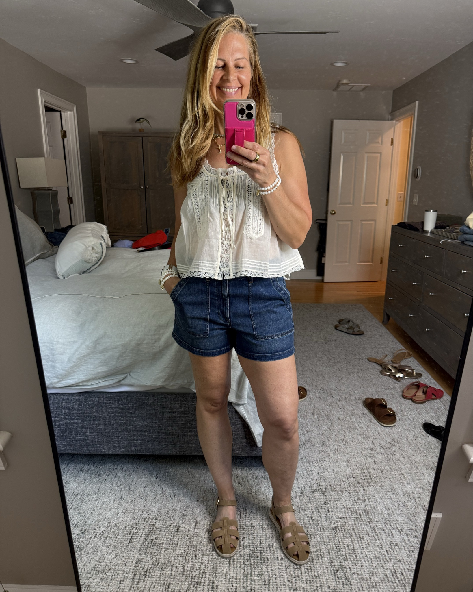 J Crew Outlet x Free People so fun and flowy!  I sized down one size in the shorts and they are perfect!  Usually a size 29 and I took a 28 ❤️ 

#LTKStyleTip #LTKSeasonal #LTKOver40