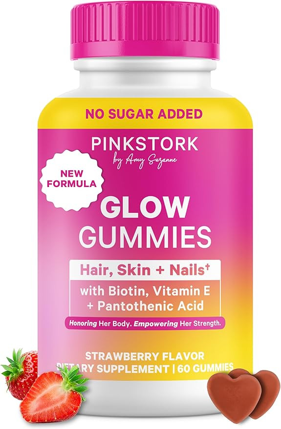 Pink Stork Total Glow Gummies for Women – Hair, Skin & Nails Vitamin with Biotin, Vitamin A, B6... | Amazon (US)