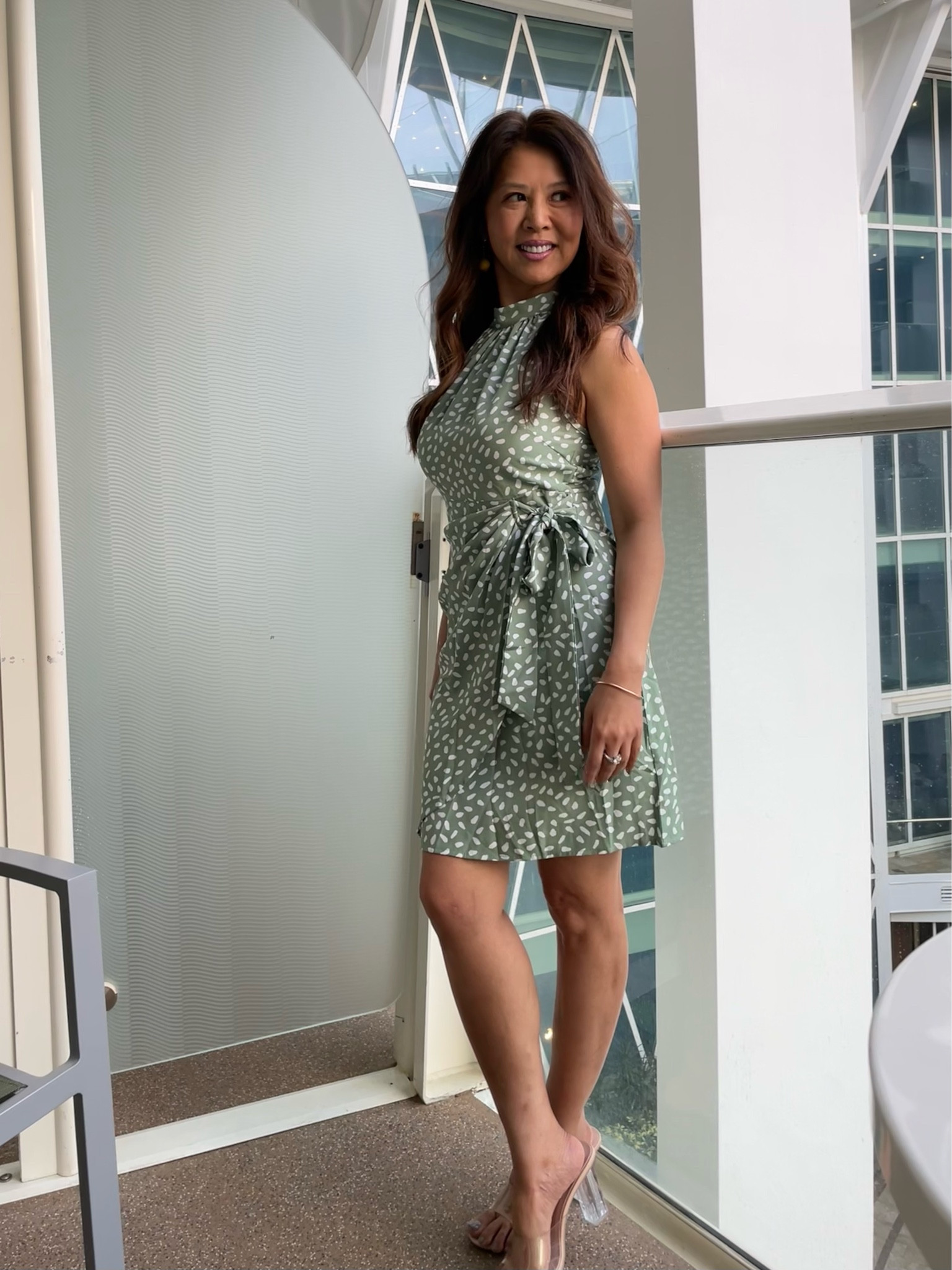 Shein dress in mint green | fits tts | clear strap shoes | dinner look | cruise look 

#LTKfindsunder50 #LTKshoecrush #LTKstyletip