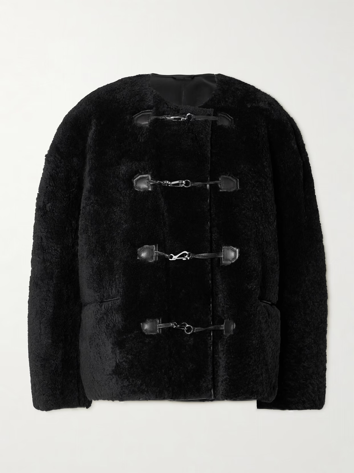 TOTEME - Leather-trimmed Shearling Jacket - Black | NET-A-PORTER (UK & EU)