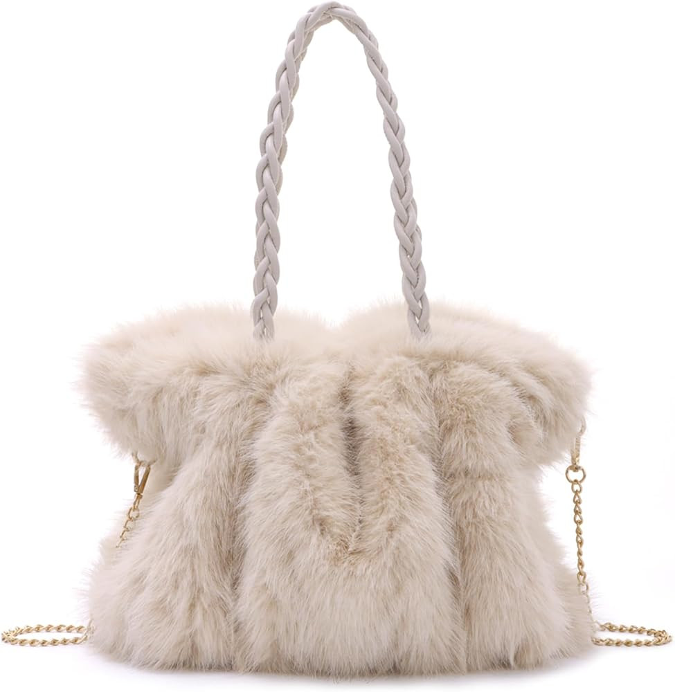 GOKTOW Faux Fur Purse for Women, Soft Fluffy Furry Fuzzy Handbag,3-Way Carry Tote Bag for Winter ... | Amazon (US)