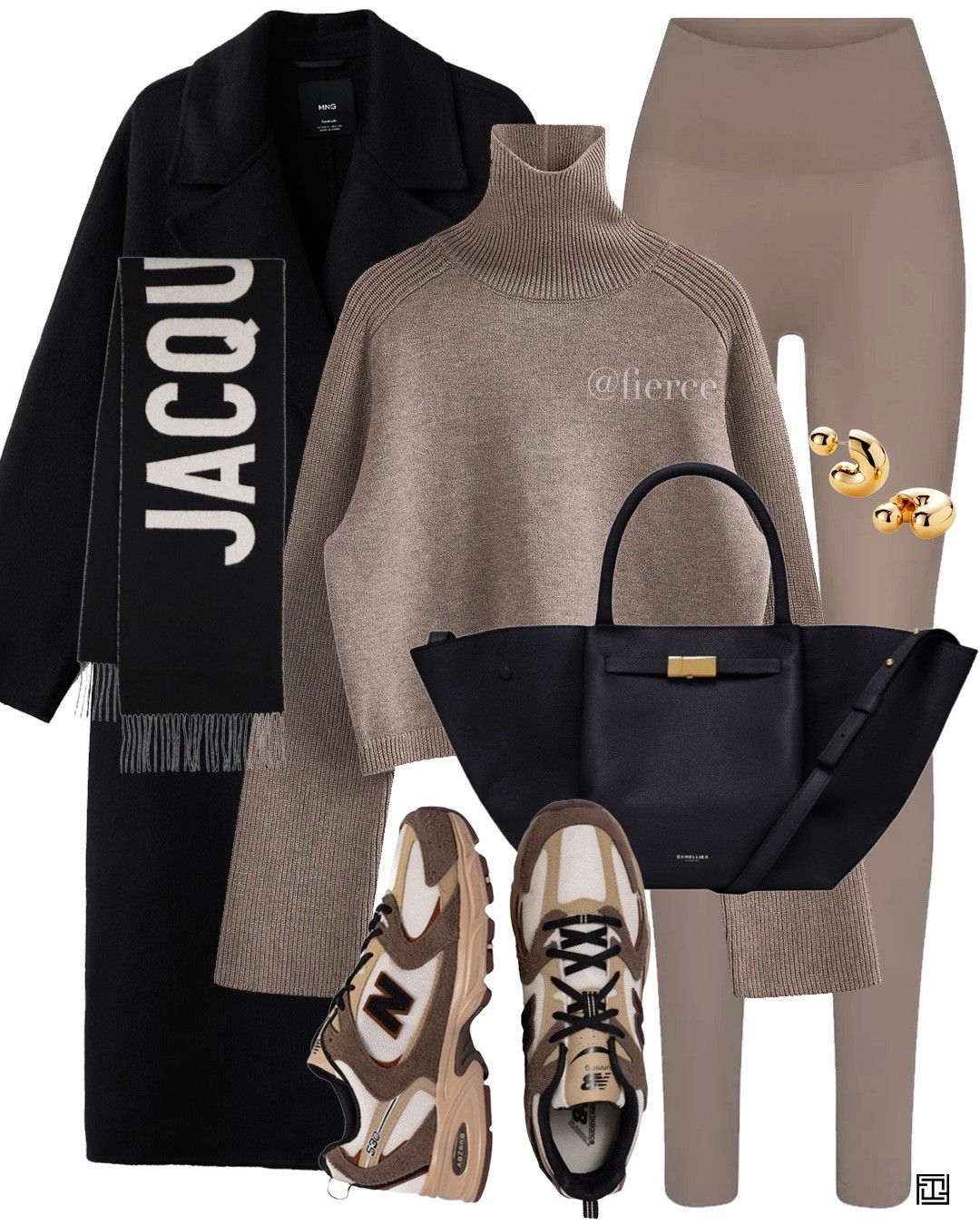 Beige jumper taupe beige leggings black wool coat black scarf new balance 530 sneakers casual weekend athleisure travel outfit 

#LTKwinter #LTKeurope #LTKuk
