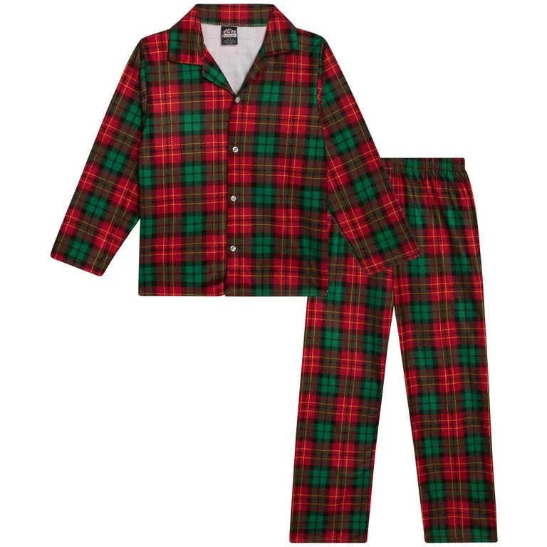 PJ's & Presents Boys' Christmas Pajamas - 2 Piece Plaid Flannel Coat Front Holiday Pajama Pants S... | Walmart (US)