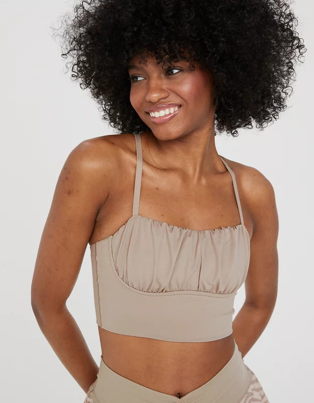 OFFLINE By Aerie Real Me Ruched Corset Sports Bra | Aerie