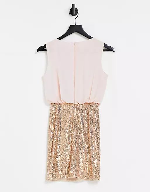 Jaded Rose Petite high neck 2-in-1 sequin mini dress in blush and gold | ASOS (Global)